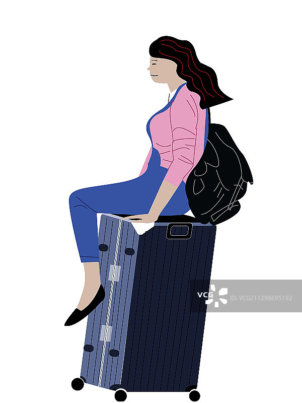 旅行箱上的女人图片素材