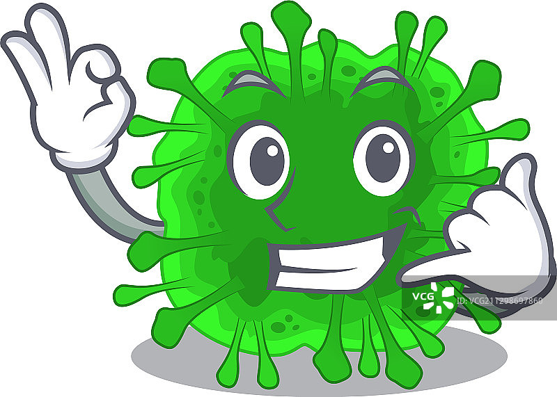 米努纳冠状病毒的卡通形象，做出“打电话给我”的手势图片素材