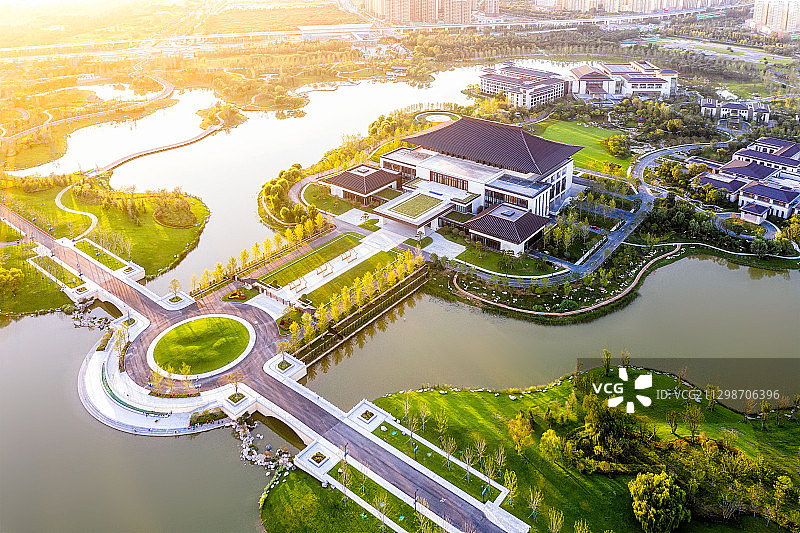 陕西西安世博园长安塔航拍图片素材