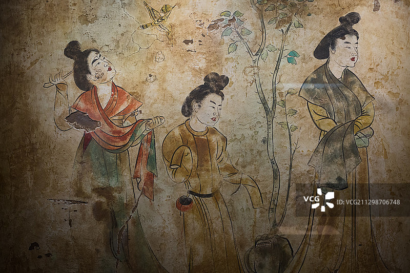 陕西乾陵永泰公主墓壁画图片素材