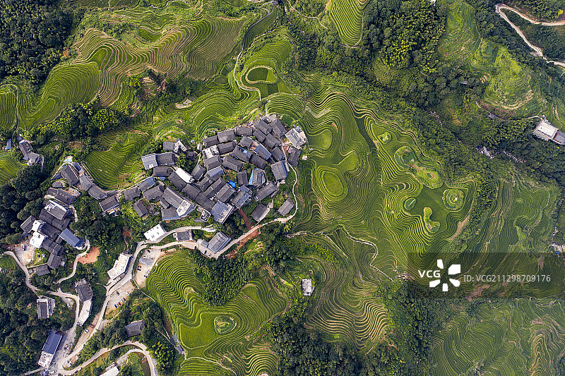 等高线上的村寨图片素材