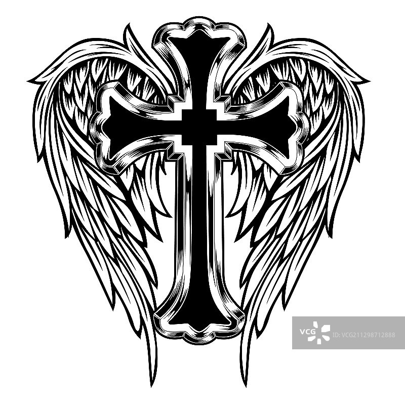 基督教十字翅膀素描图片素材