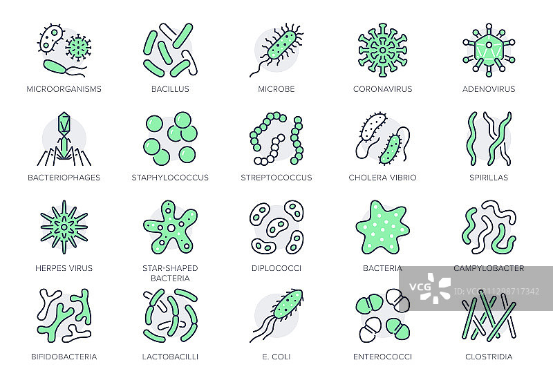 细菌病毒微生物线条图标图片素材