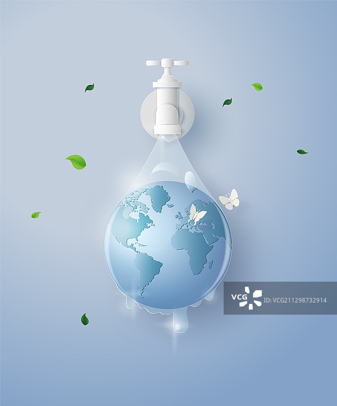 生态和世界水日纸艺概念图片素材