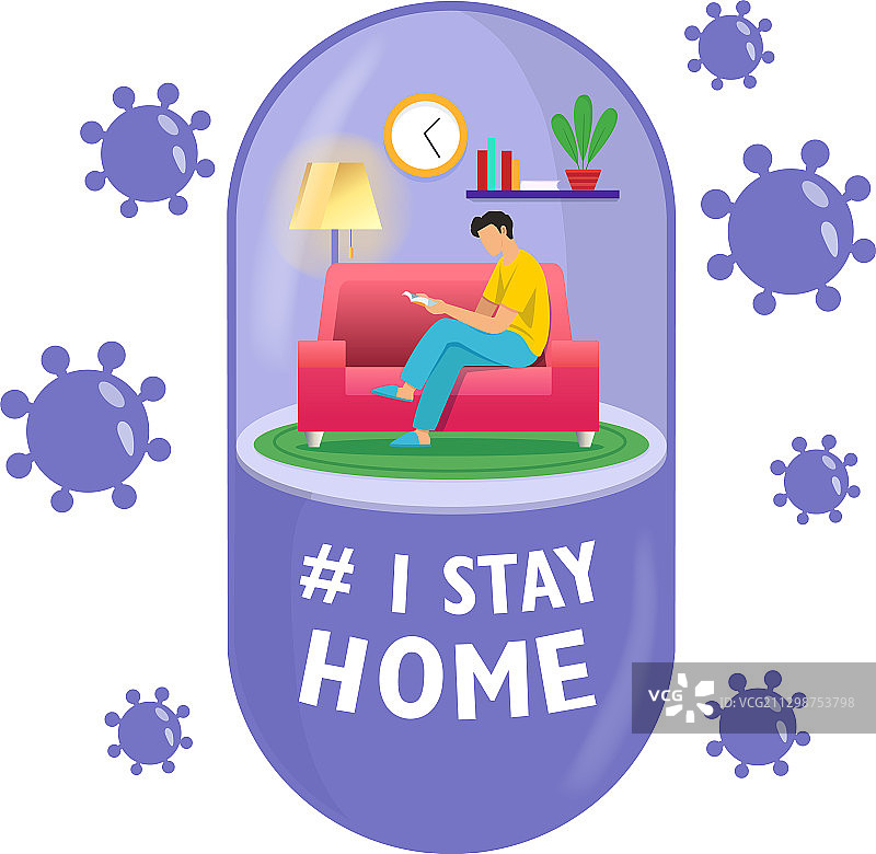 平板电脑形式的年轻人自我隔离概念图片素材