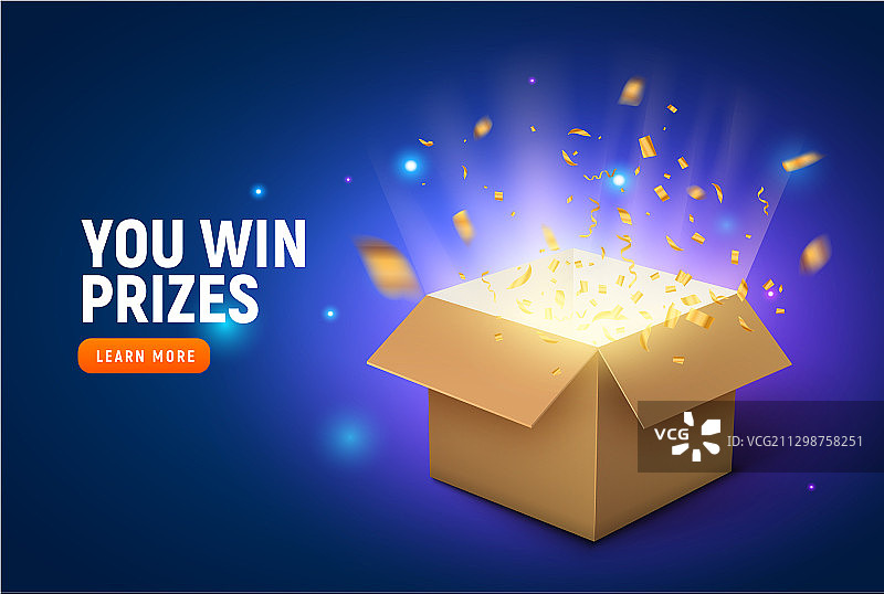 奖品礼盒五彩纸屑爆炸图片素材