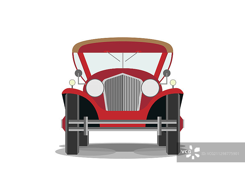 白色背景上的复古红色汽车正面图图片素材