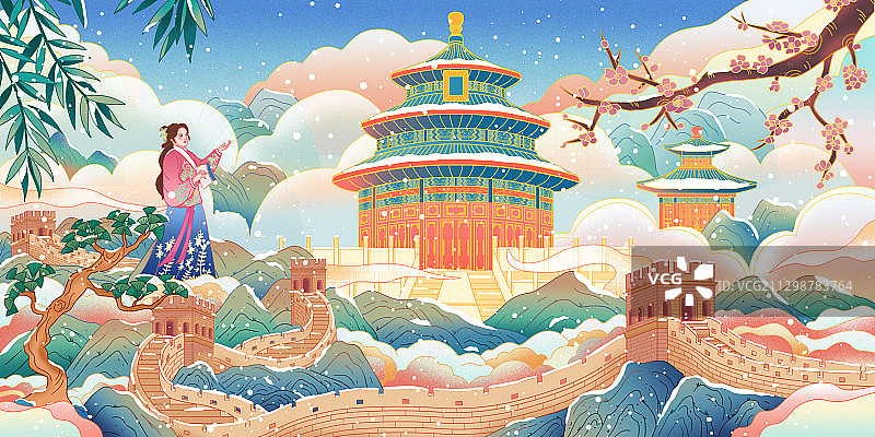 京城雪景图图片素材