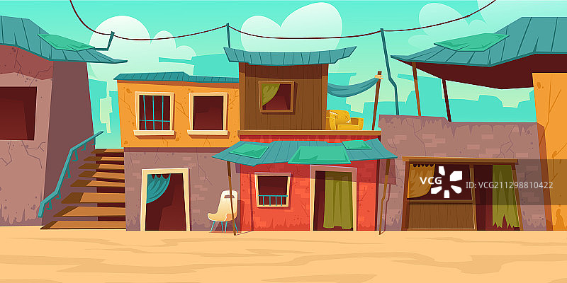 贫民窟街道上的破旧房屋图片素材