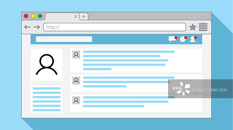 带有开放社交网络的互联网浏览器窗口图片素材
