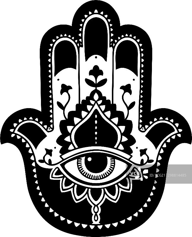 黑色线条哈姆萨纹身图片素材