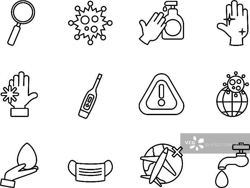 口罩与新冠病毒预防措施图标集图片素材