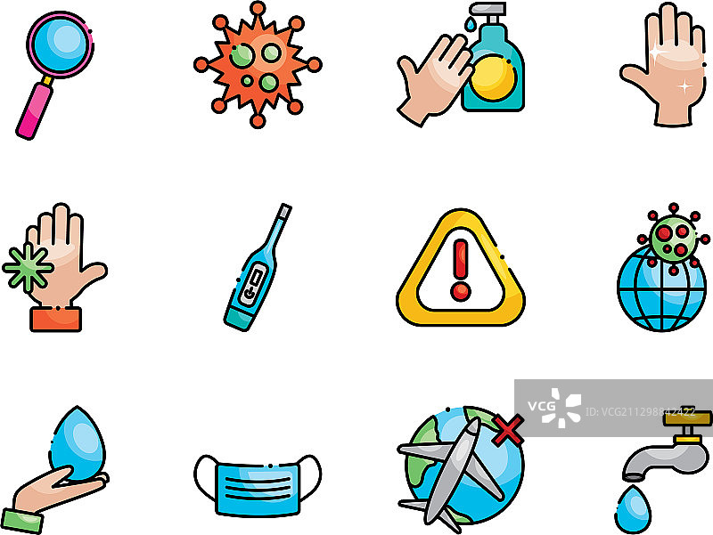 口罩与新冠病毒预防措施图标集图片素材