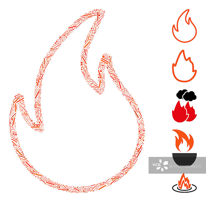 线性火焰轮廓图标马赛克图片素材