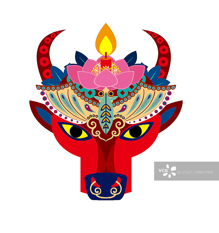 牛年牛插画-祈福图片素材