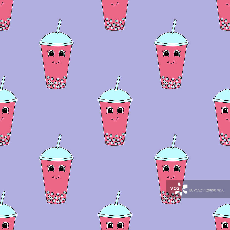 可爱卡通泡泡茶无缝图案图片素材