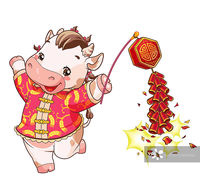 美牛酪酪唐装鞭炮图片素材