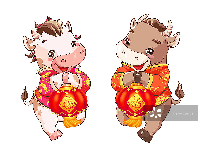 牛年灯笼拜年金童玉女图片素材