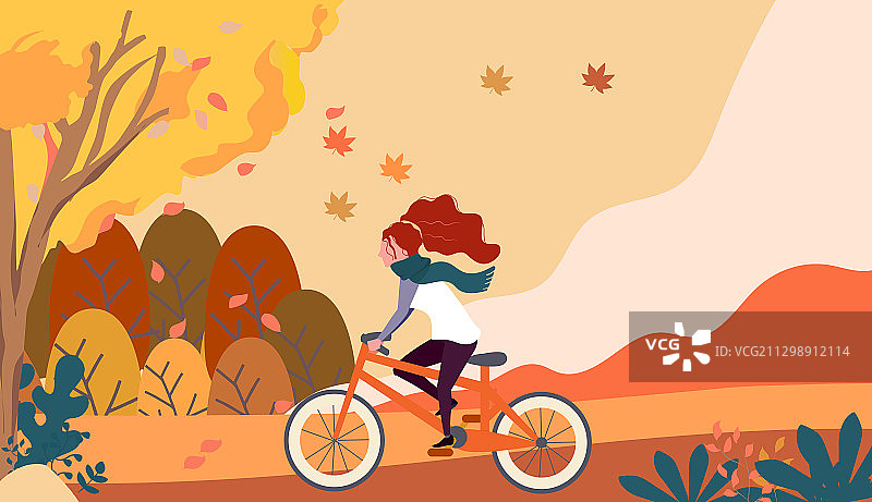 秋日风景户外运动骑车矢量横版无字图片素材