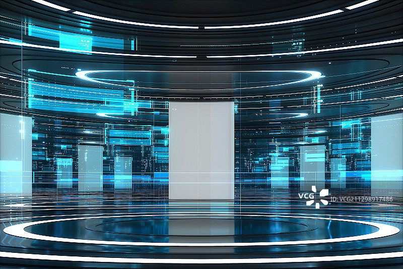 3D抽象圆形霓虹灯空间背景图片素材