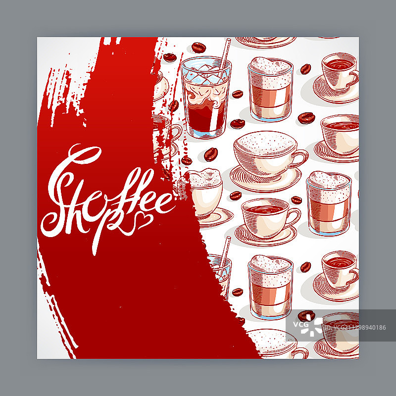 带有咖啡杯的可爱卡片图片素材