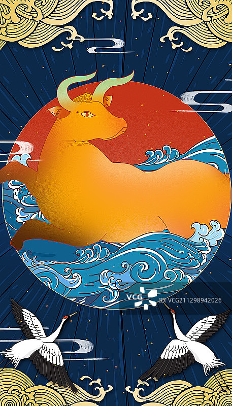 牛年年俗奔跑在海浪里的牛 牛年大吉图片素材