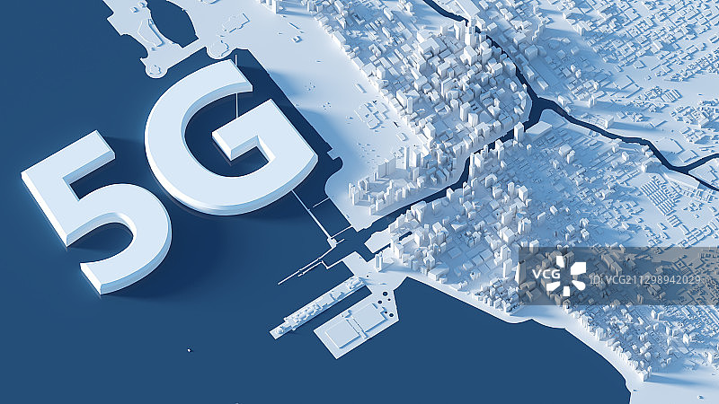 三维渲染的5G字体和白色城市图片素材