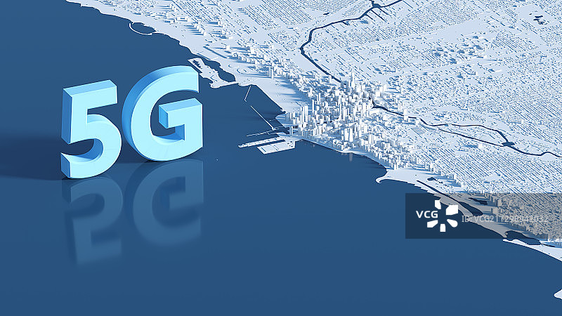 三维渲染的5G字体和白色城市图片素材