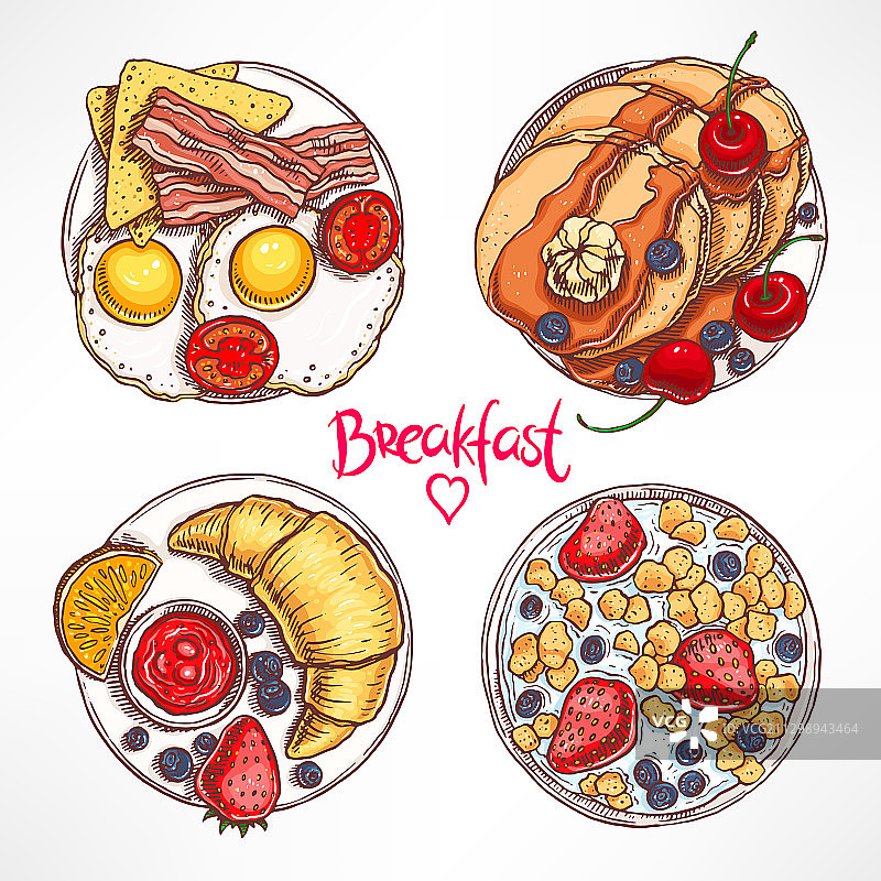四种不同早餐素材图片素材