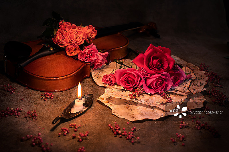 玫瑰花与花瓣俯视图图片素材