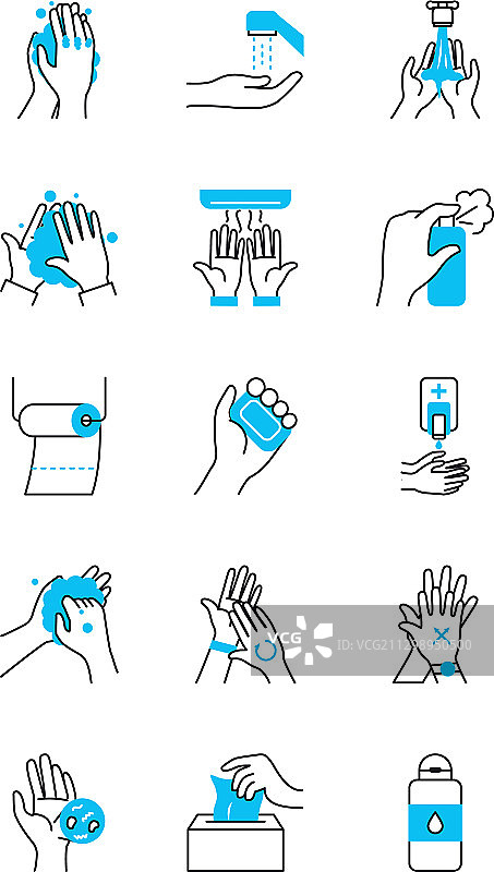 手部与手部卫生图标半色集图片素材