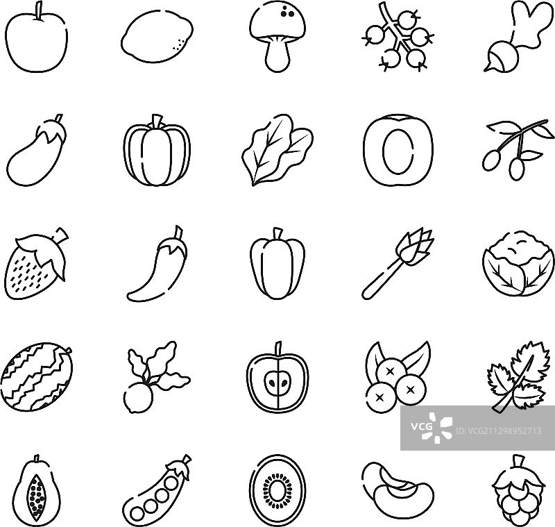 苹果果蔬图标线条风格图片素材