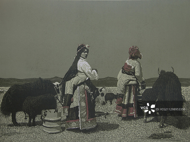 套色木刻版画《苏鲁娜姆2》图片素材