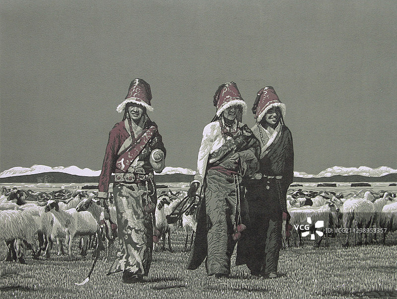 套色木刻版画《泽勒》图片素材