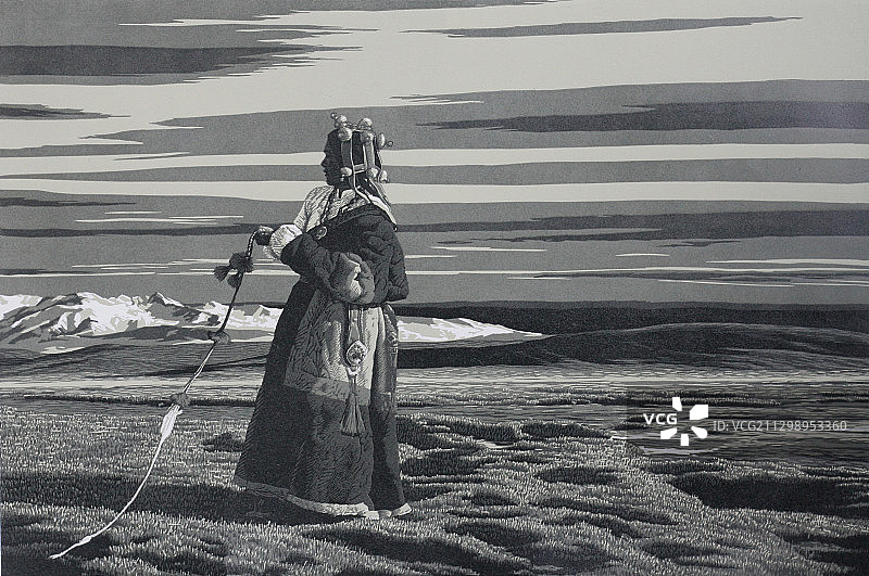 套色木刻版画《达瓦卓玛》图片素材