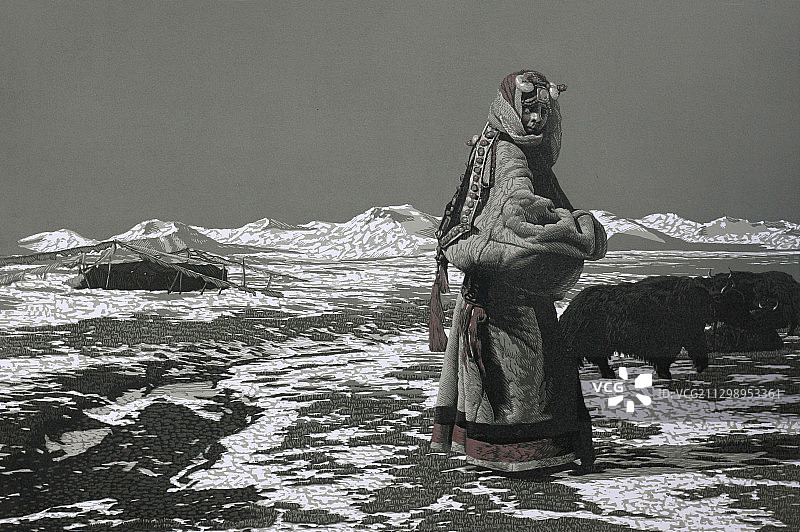 套色木刻版画《苏鲁娜姆》图片素材