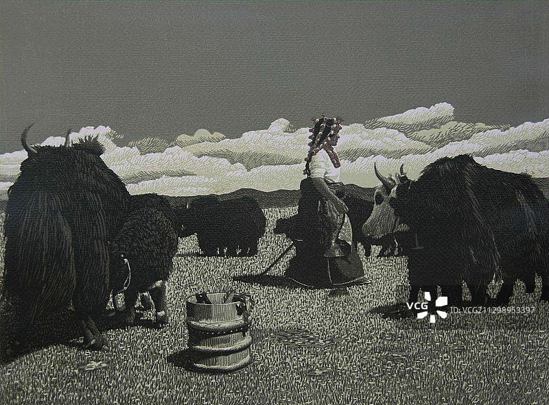 套色木刻版画《嘉塘娜姆》图片素材