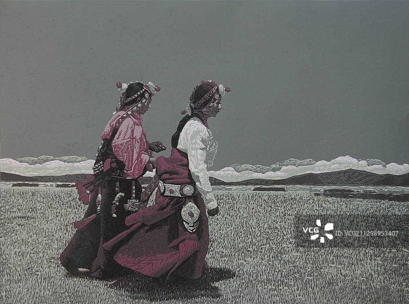 套色木刻版画《苏鲁》图片素材