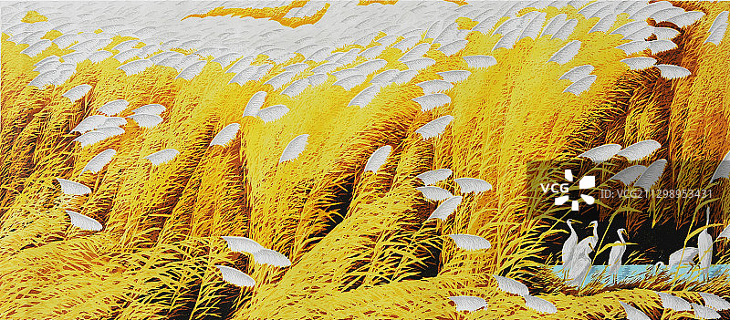 套色木刻版画《九月飞雪》图片素材