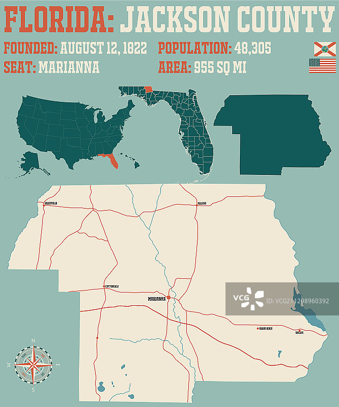 佛罗里达州杰克逊县地图图片素材