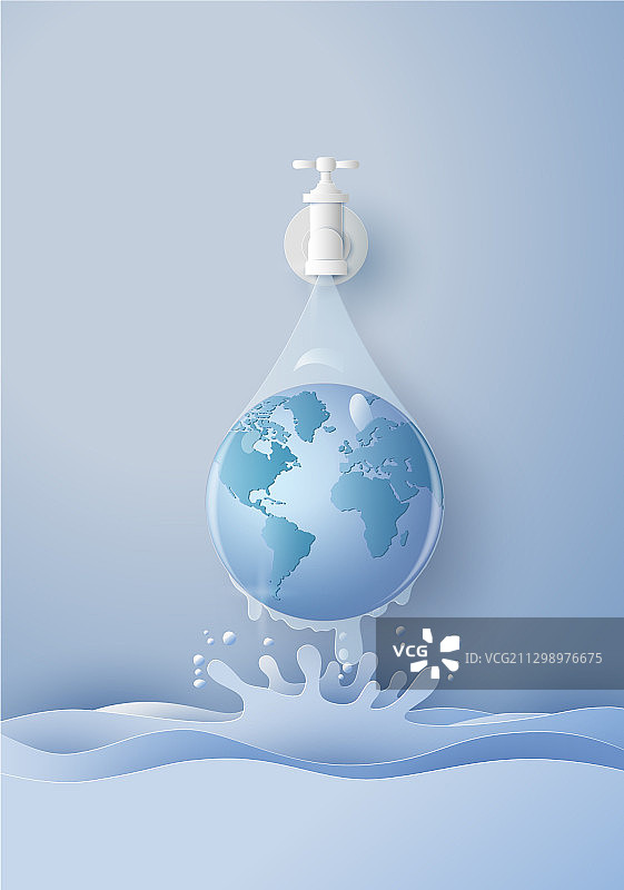 生态和世界水日纸艺概念图片素材