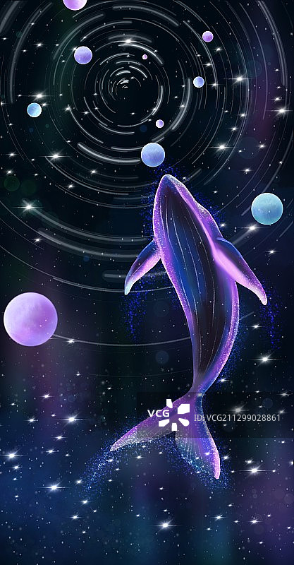 星空宇宙中的飞翔鲸鱼图片素材
