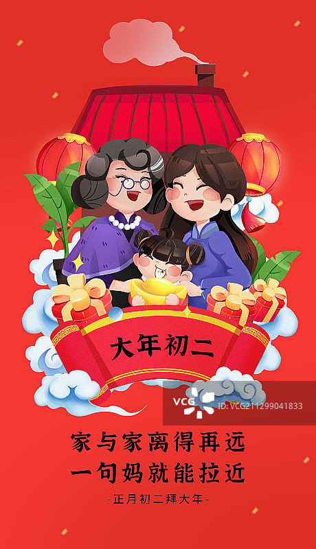 创意中国风大年初二新年节日海报图片素材