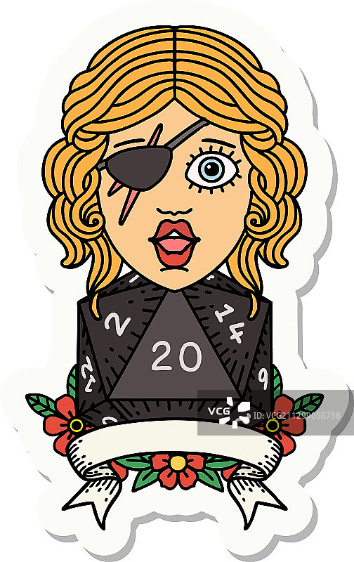 掷出20点骰子的盗贼贴纸图片素材