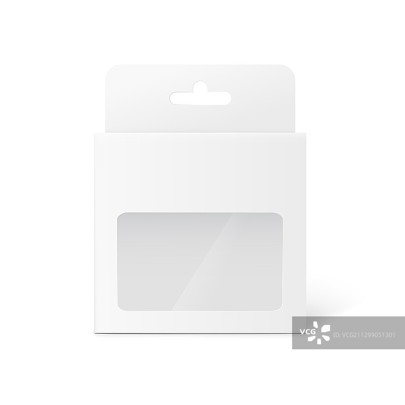 带挂耳和透明窗口的白色零售包装盒图片素材