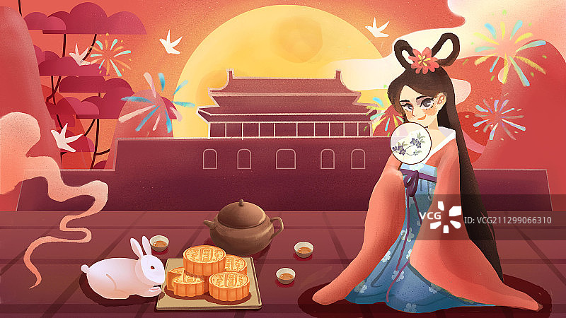 中秋遇国庆海报插画图片素材