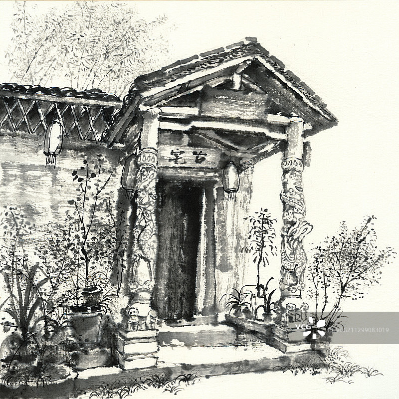 国画水墨山水风景写生作品图片素材