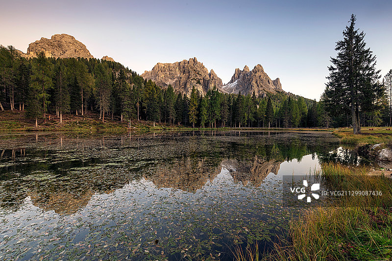 意大利科尔蒂纳丹佩佐湖畔树木风光图片素材