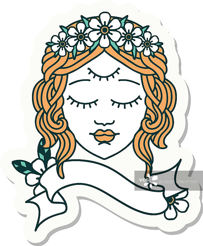 带banner女性面部的纹身贴纸图片素材