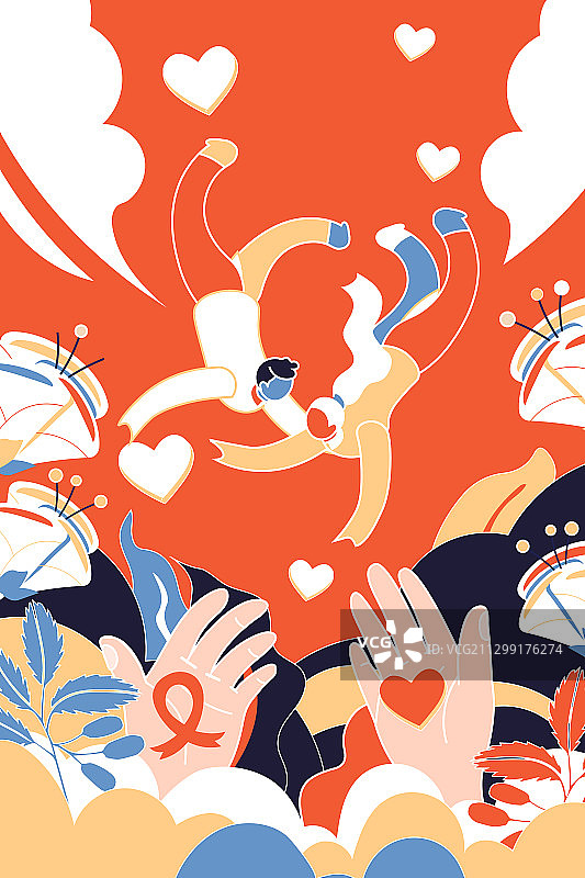 卡通世界艾滋病日节日宣传科普健康保护医护女孩情感表达矢量插画图片素材